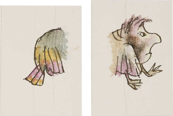 Калиновский Геннадий Владимирович. Лот из четырех вариантов иллюстраций к книге Л. Кэрролла в пересказе Бориса Заходера «Приключения Алисы в Стране Чудес» (М.: Дет. лит., 1974), с. 27, 28, 132, рис. 24, 25, 121. 